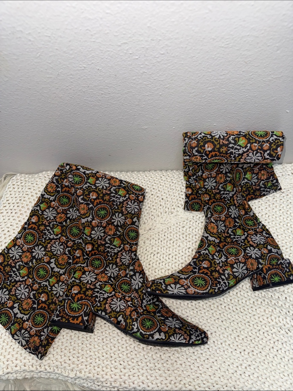 Chelsea & Violet Black Multi Floral Embroidered Ankle Boots